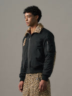 S45 Leopard Trim Patchwork MA-1 Bomber Jacket