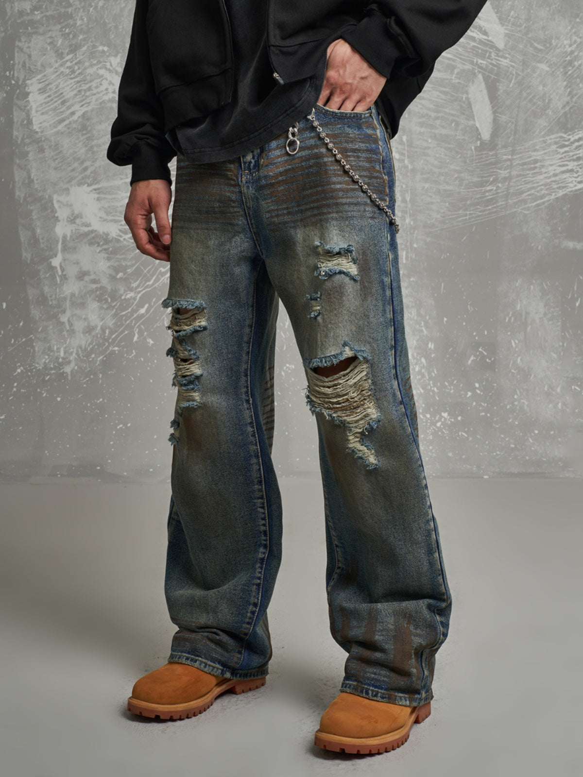 F3F Select Dirty Dye Hole Blast Wash Jeans