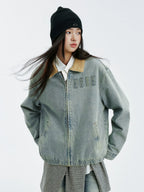 MEDM Corduroy Collar Washed Denim Jacket