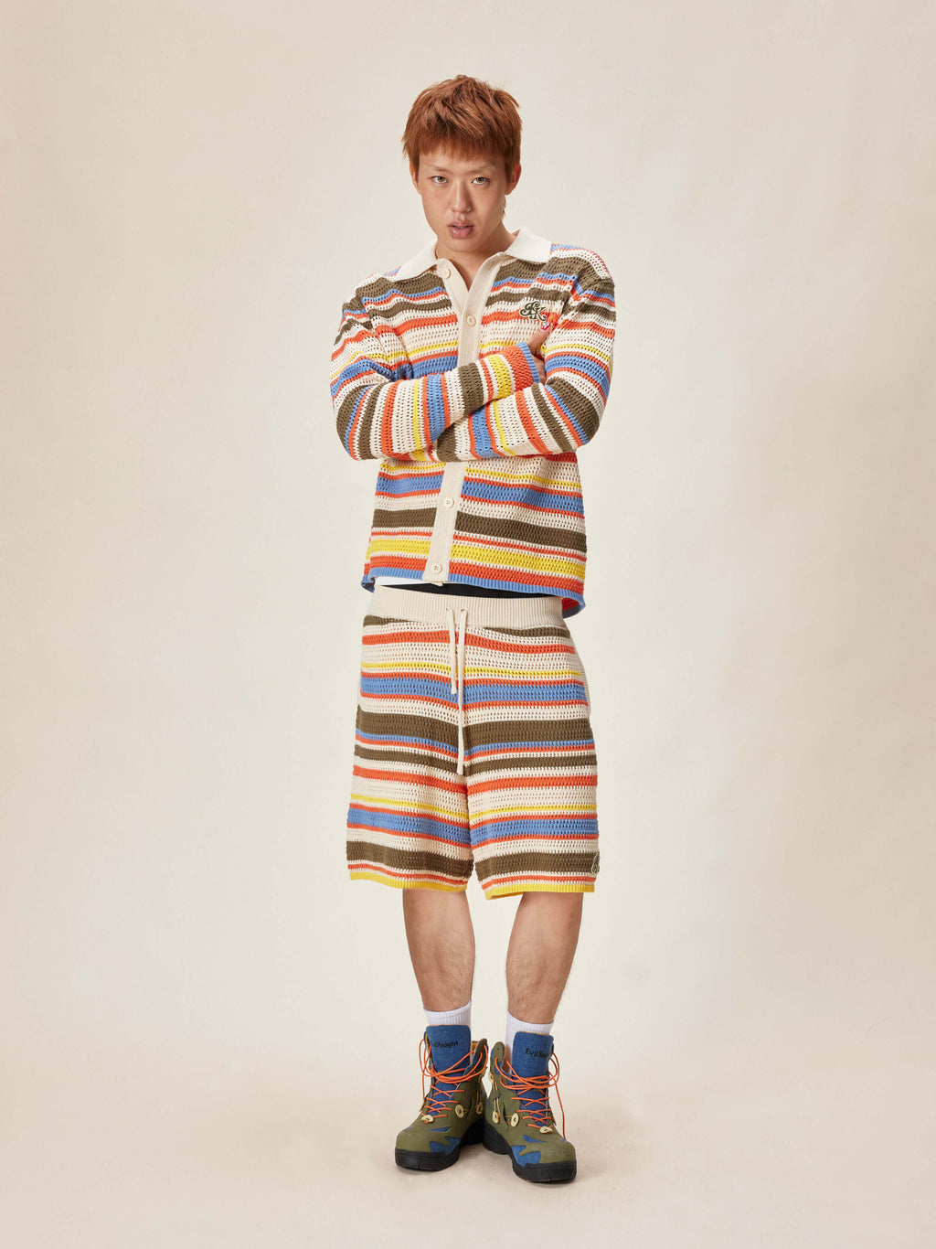 EVILKNIGHT(EK) Multicolor Striped Knit Shorts