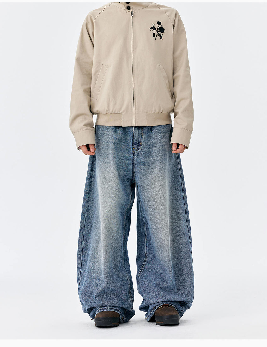 MEDM Flower Vine Laser Burnout Washed Machete Jeans