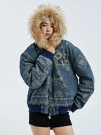 MEDM Ethnic Paisley Denim Hooded Jacket