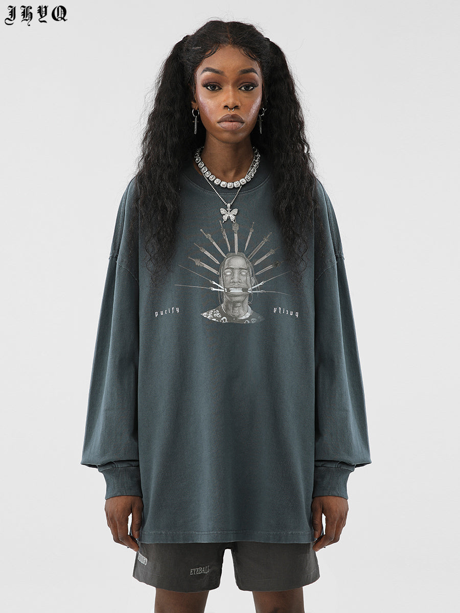 JHYQ Portrait Print Long Sleeved Tee