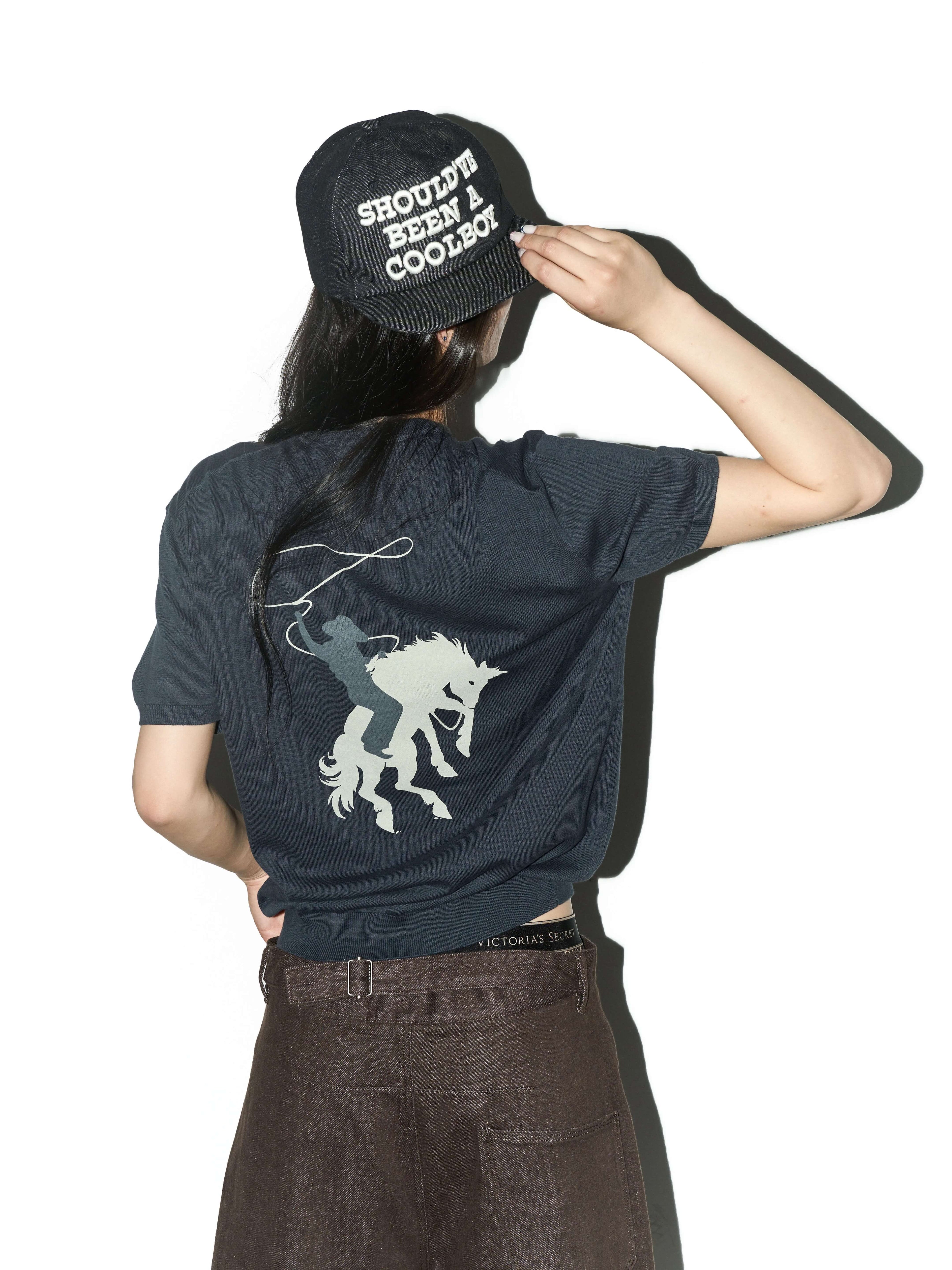 LIBERAFIT Star Cowboy Print Cotton Knit Ribbed Trim Short Sleeve Tee