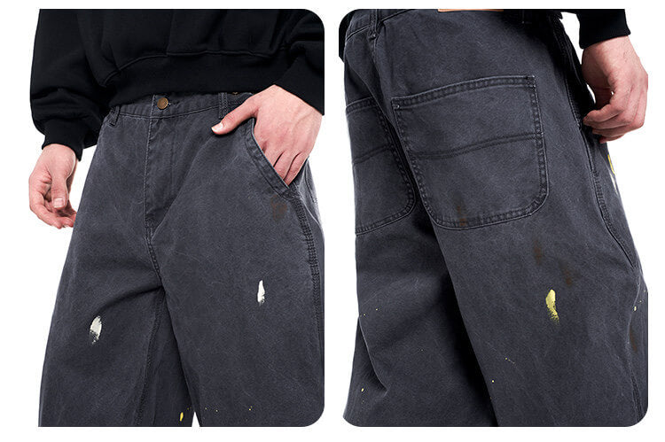 F3F Select Paint Splatter Washed Baggy Work Pants