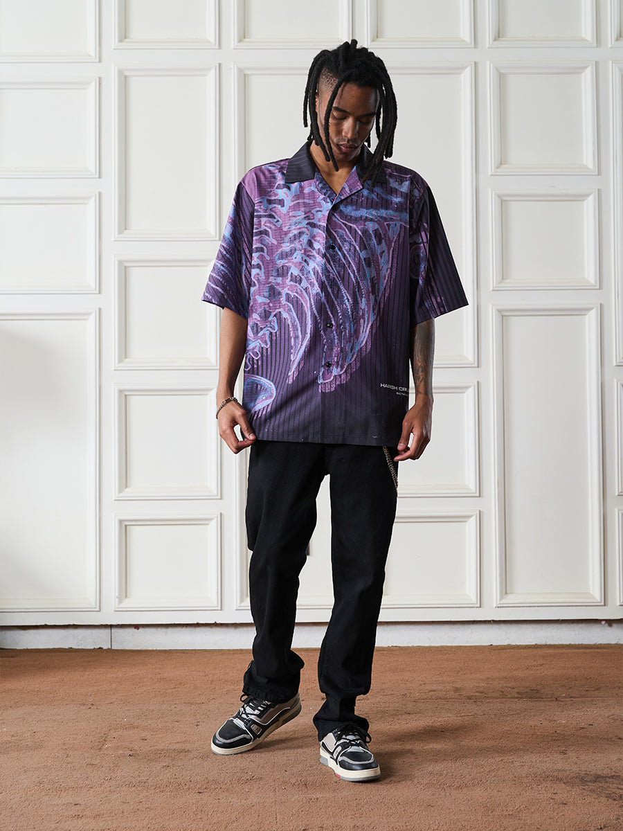 Harsh and Cruel Cyber Skeleton Full Print Cuban Shirt
