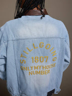 1807 Chain Stitch Embroidered Striped Washed Denim Jacket