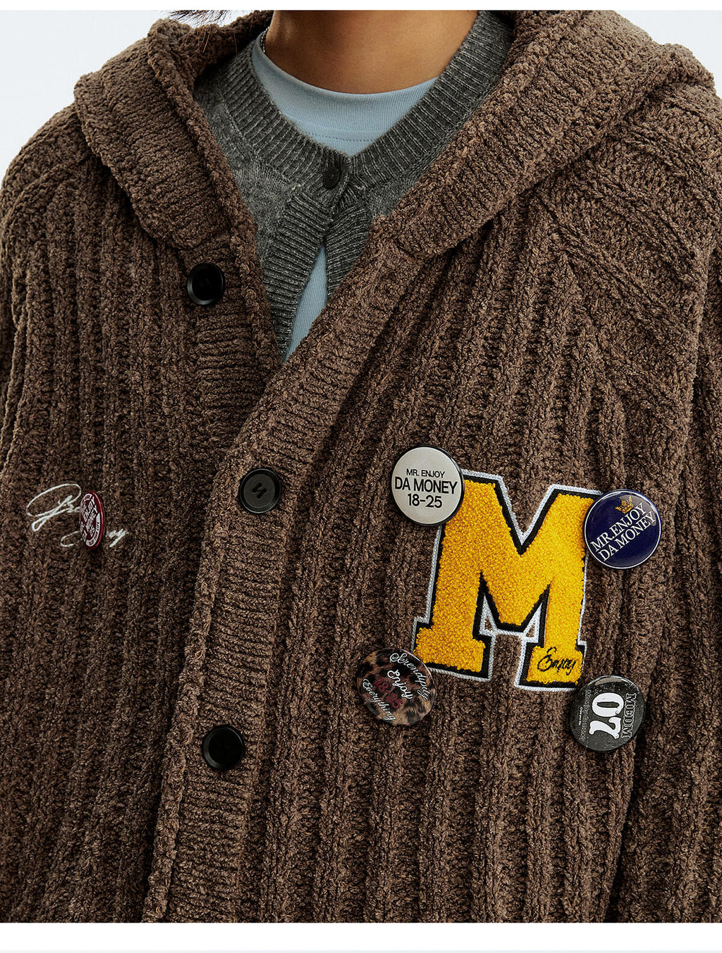 MEDM Stripe Knit Hooded Cardigan
