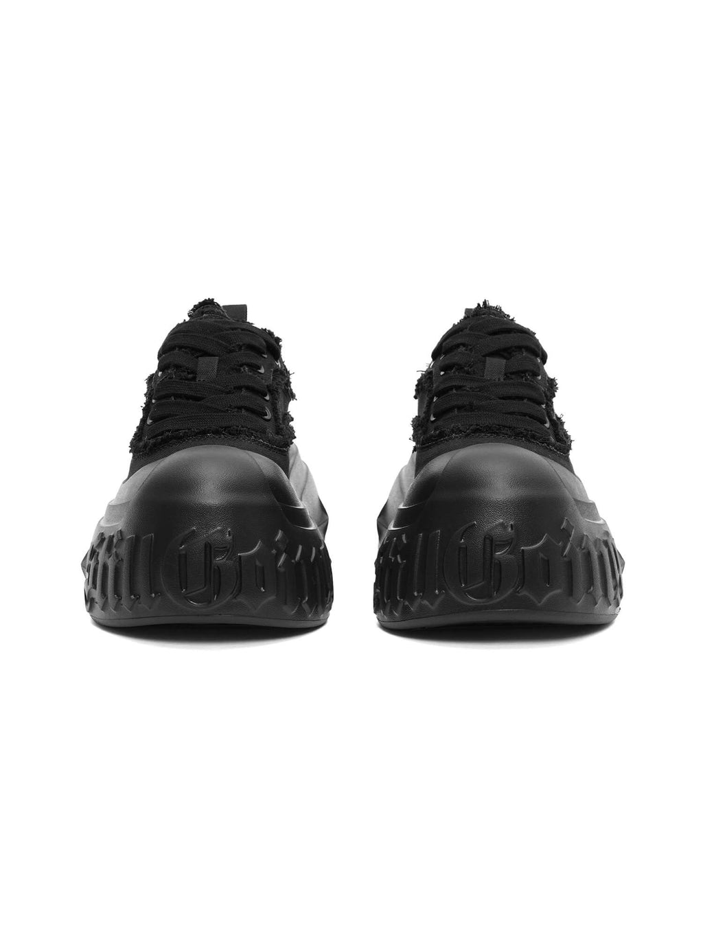 1807 INF-008 Gothic Lace Up Canvas All Black Chunky Sneakers