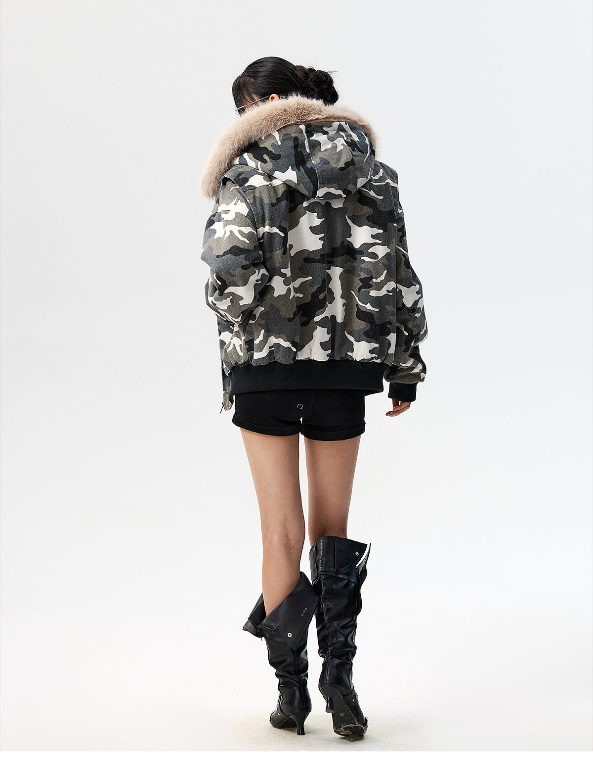 MEDM Detachable Fur Camouflage Hooded Jacket