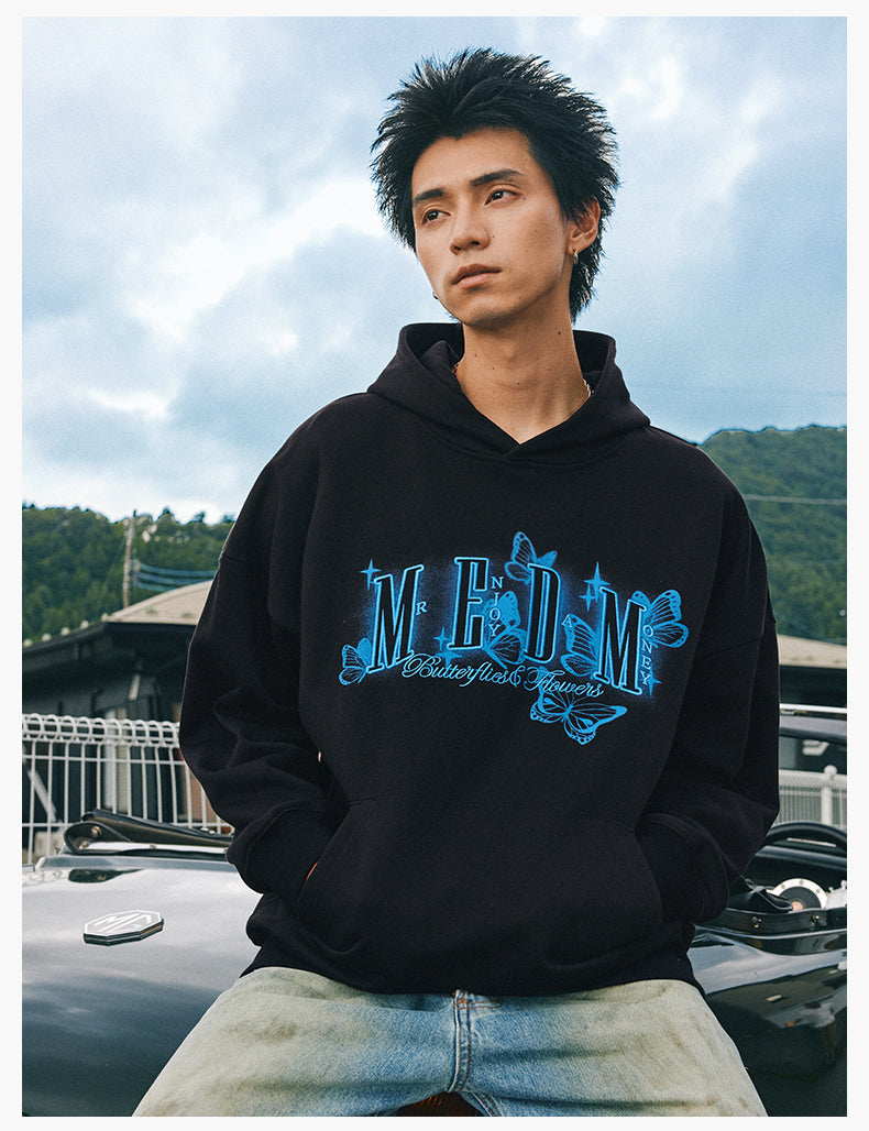 MEDM Neon Embroidered Butterfly Hoodie