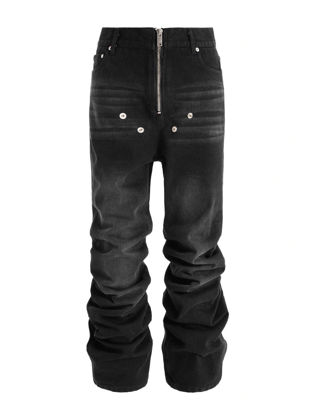 KARMANISTIC Rivet Zipper Fly Washed Flared Jeans
