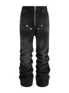 KARMANISTIC Rivet Zipper Fly Washed Flared Jeans