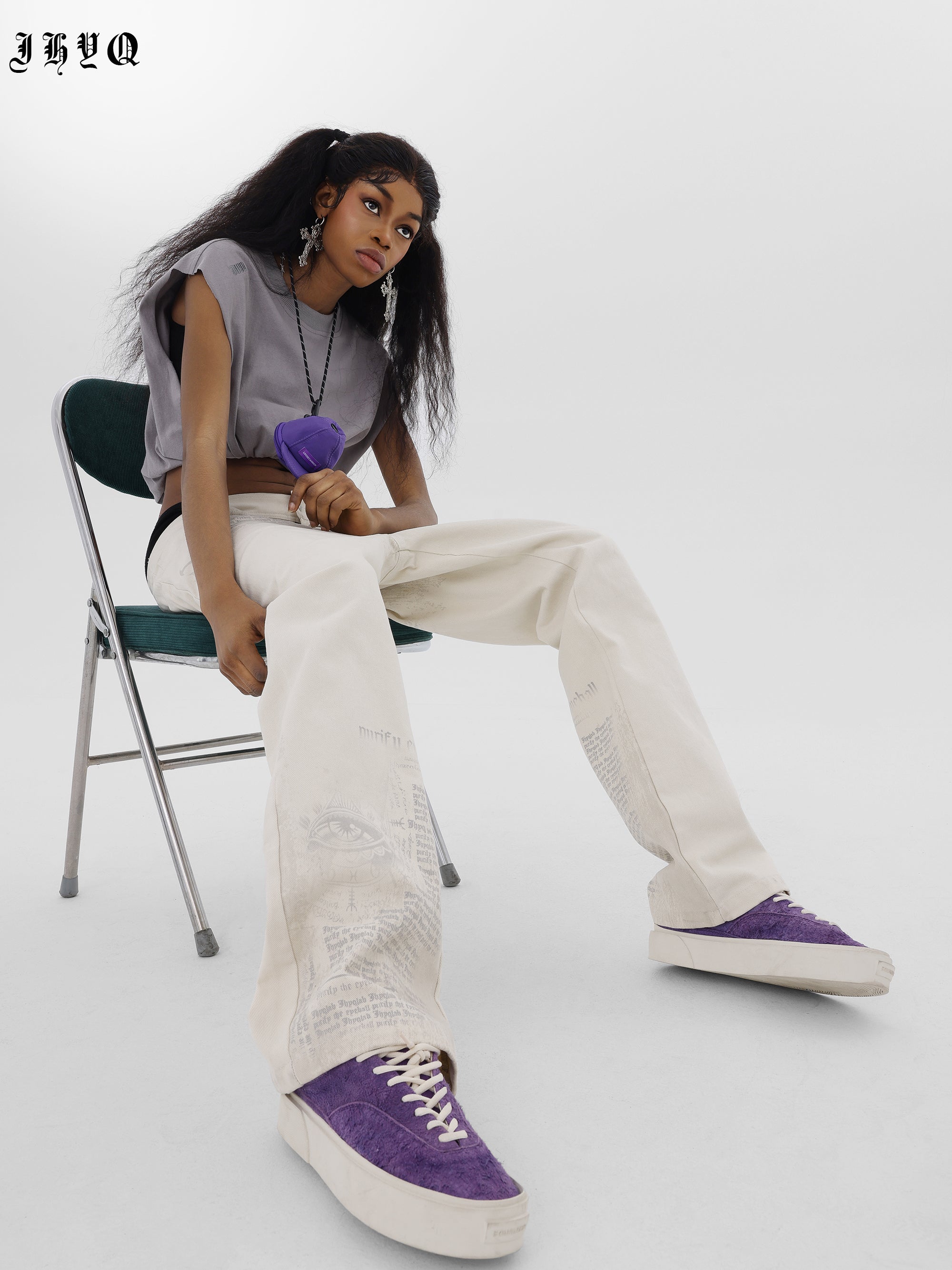 JHYQ Letters Printed Work Pants