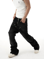 KARMANISTIC Rivet Zipper Fly Washed Flared Jeans
