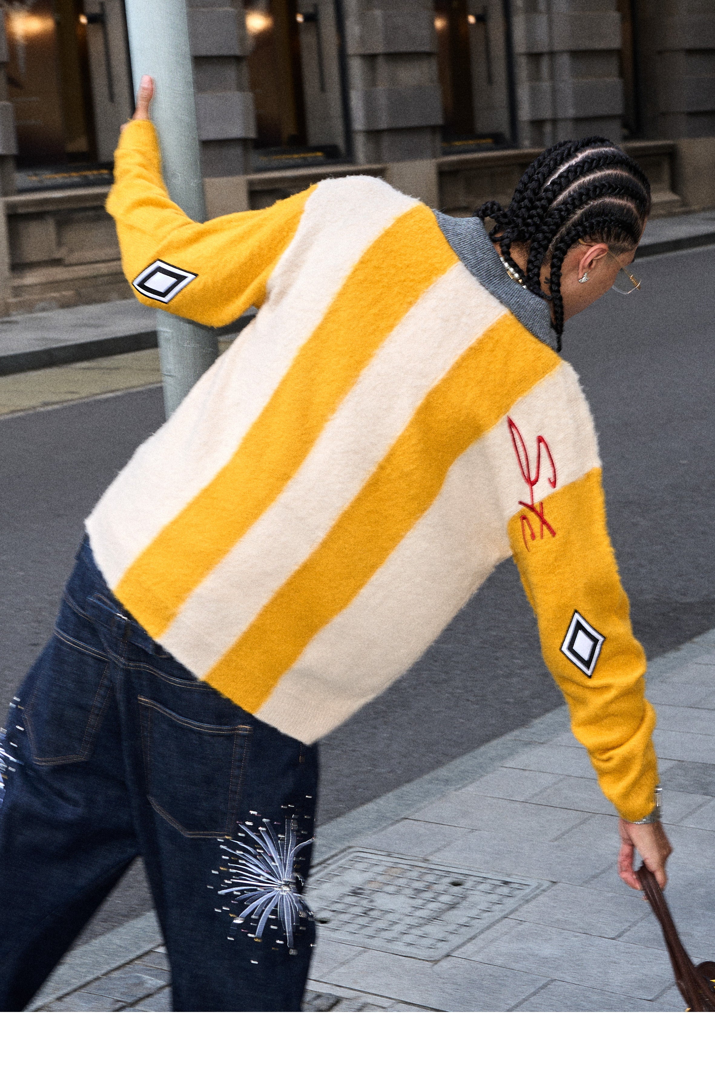 STEEPC Vertical Stripe Brushed Knit Polo Sweater