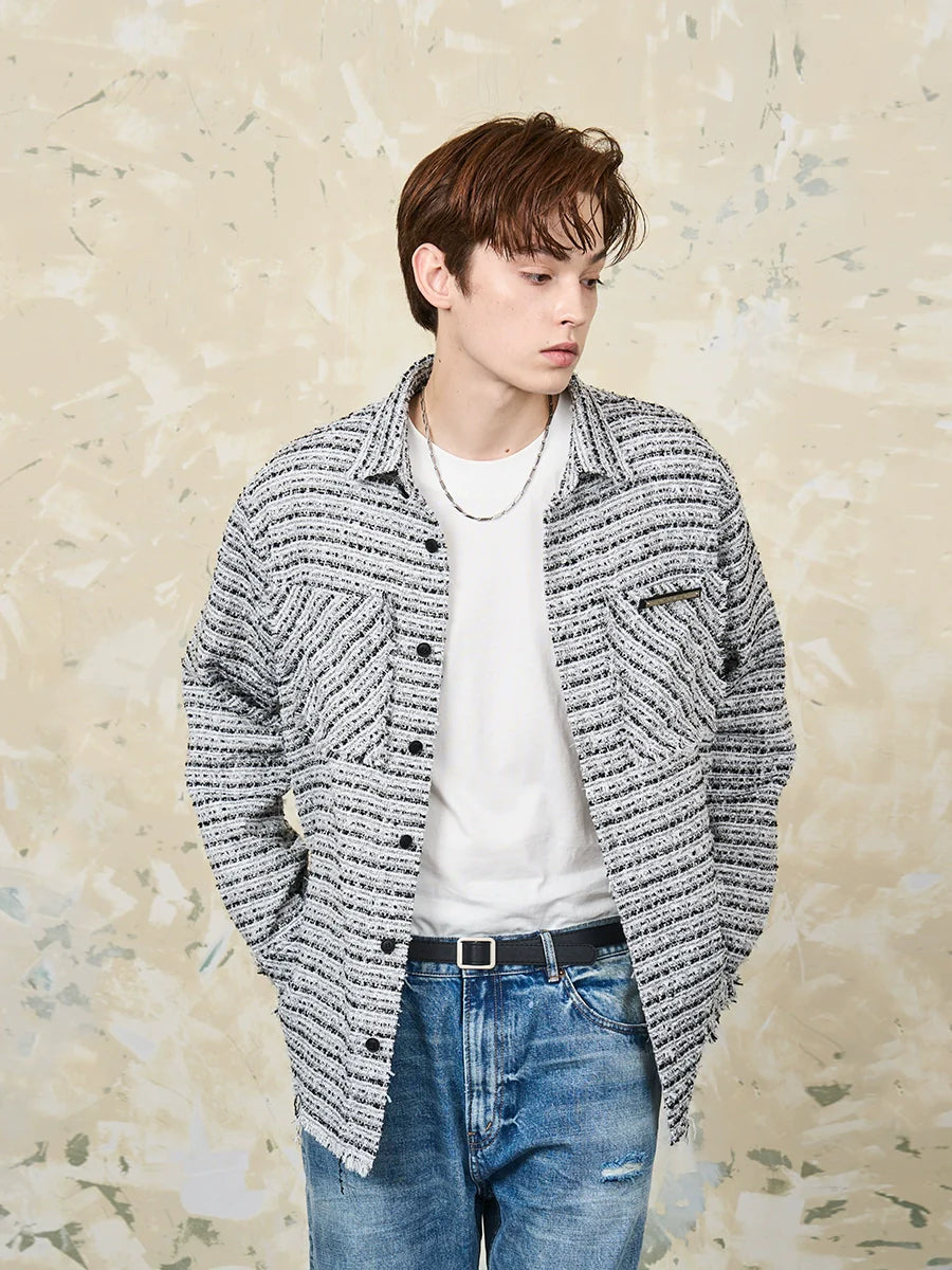 Harsh and Cruel Distressed Tweed Long Sleeve Shirt