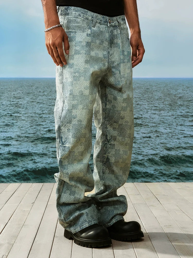 YADcrew Puzzle Checkerboard Print Jeans