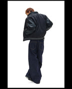 NOVACAM PU Leather Sleeve Puffer Varsity Jacket