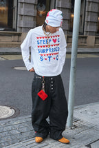 STEEPC Hand Stitched Heart Print Long Sleeve Tee
