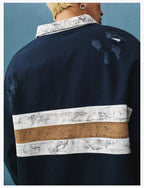 MEDM Asymmetric Collar Stripes Long Sleeve Polo