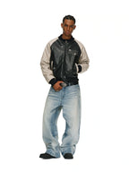 ANTIDOTE Bullseye Color Diamond Studded Leather Baseball Jacket