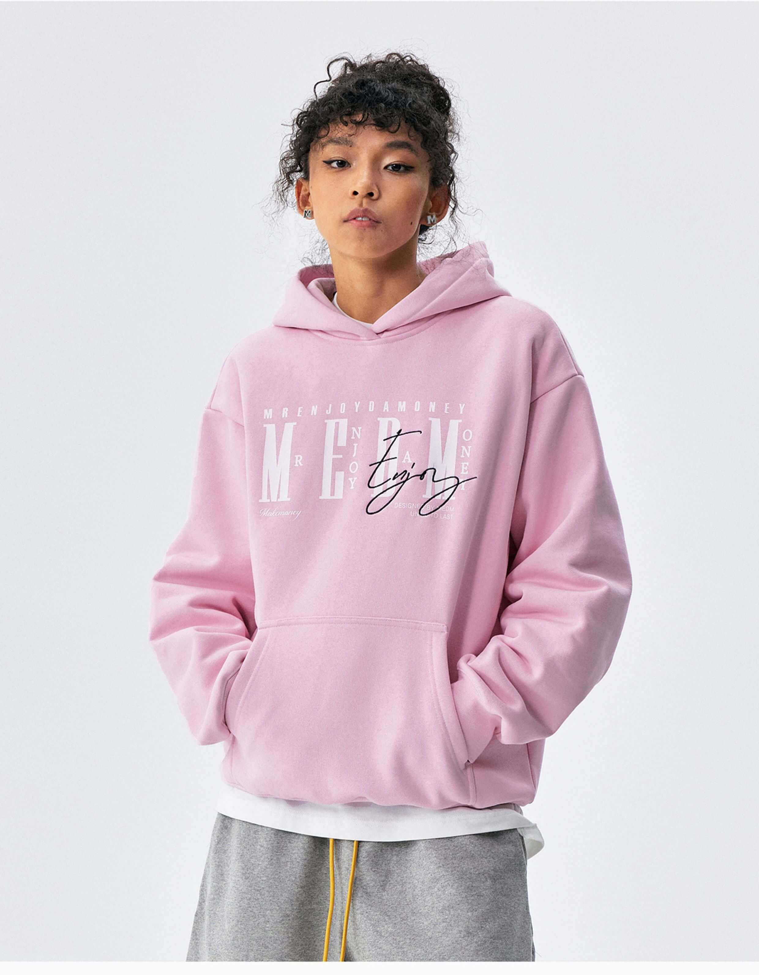 MEDM Logo Print and Embroidered Lettering Hoodie