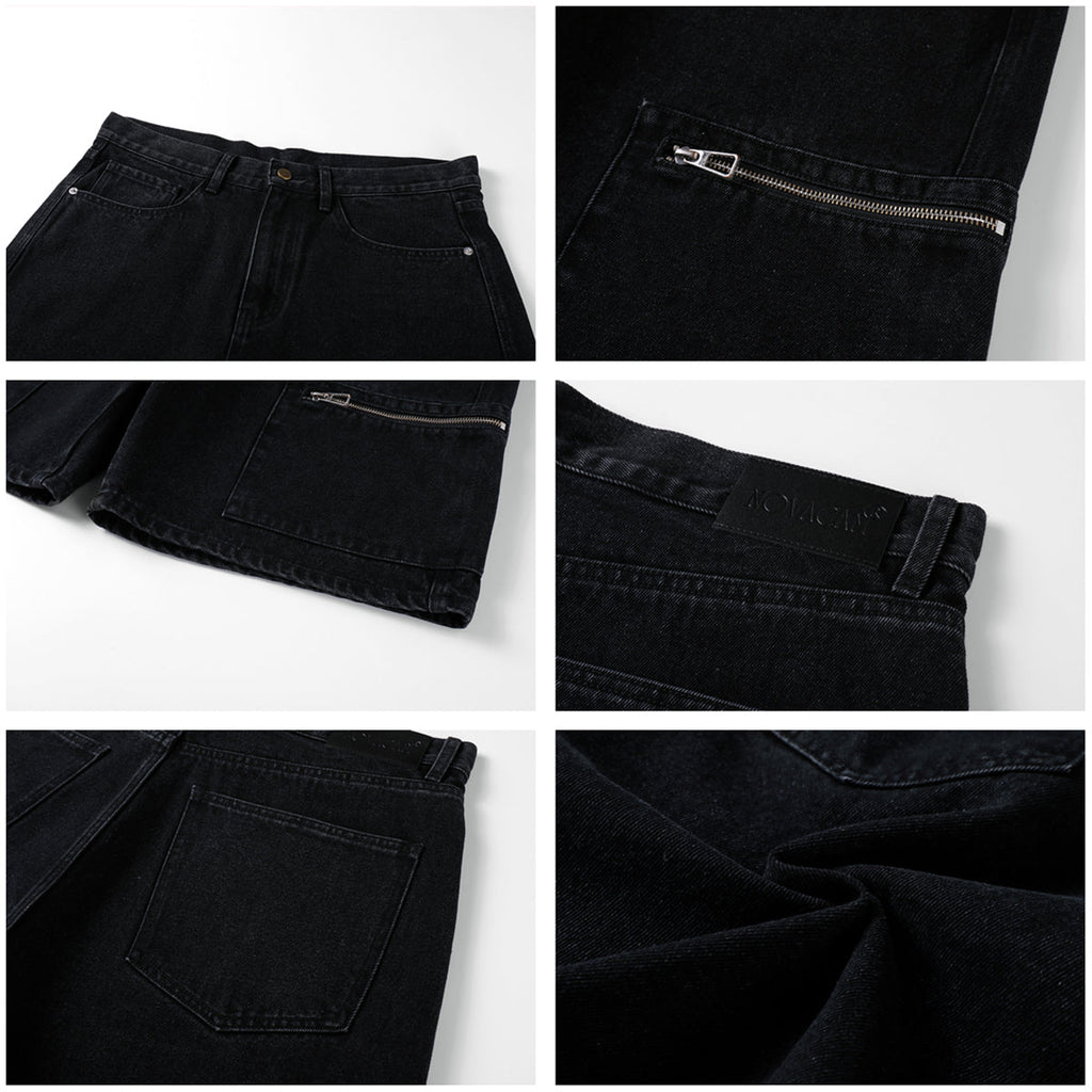 NOVACAM Washed Denim Zip Pocket Work Baggy Shorts