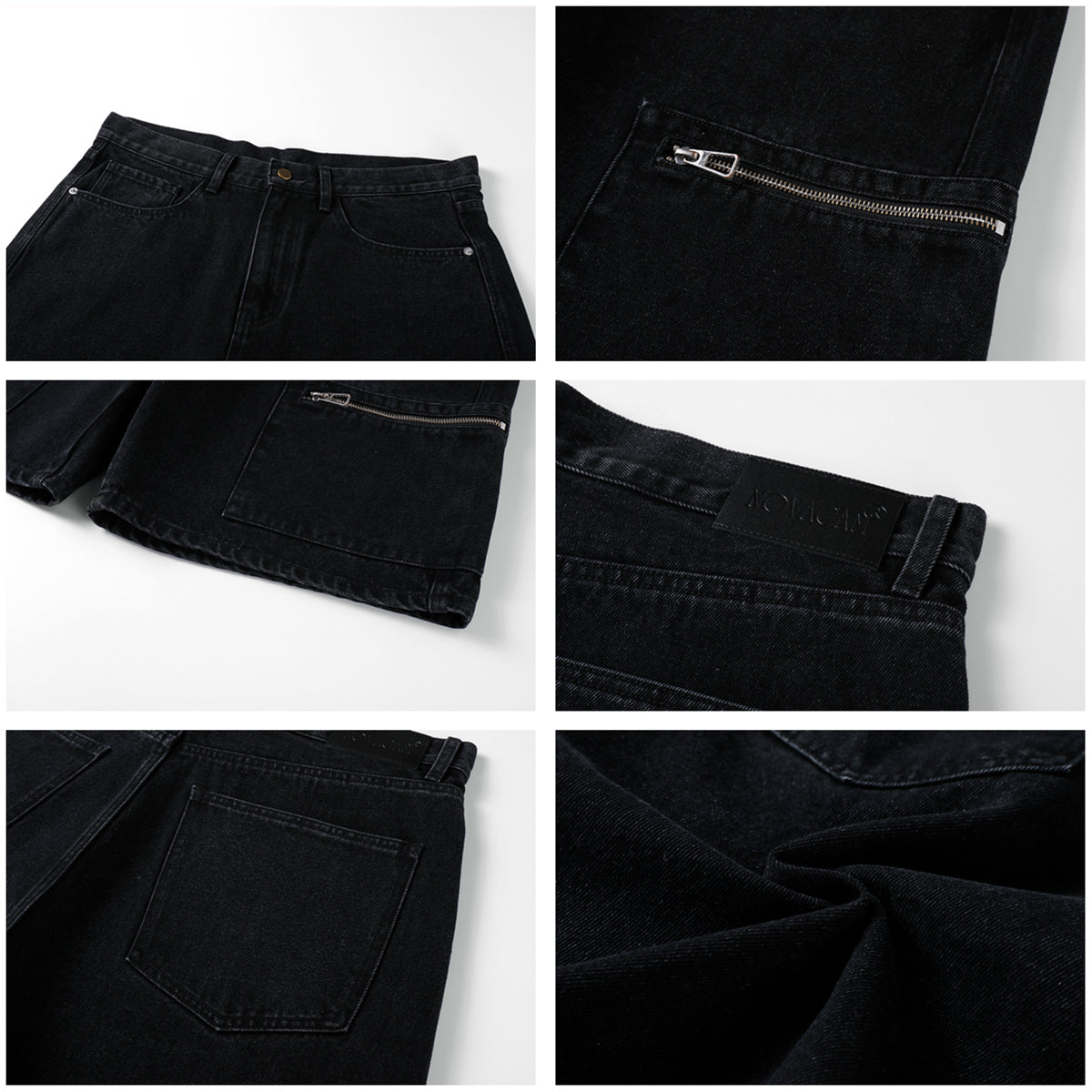 NOVACAM Washed Denim Zip Pocket Work Baggy Shorts