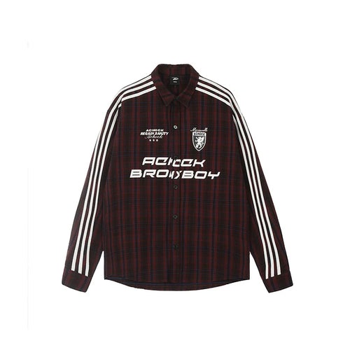 Achock Striped Patchwork Plaid Long Sleeved Shirt