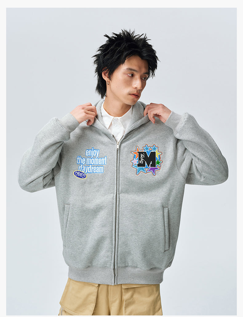 MEDM Blooming Star Embroidered Zip-Up Hoodie