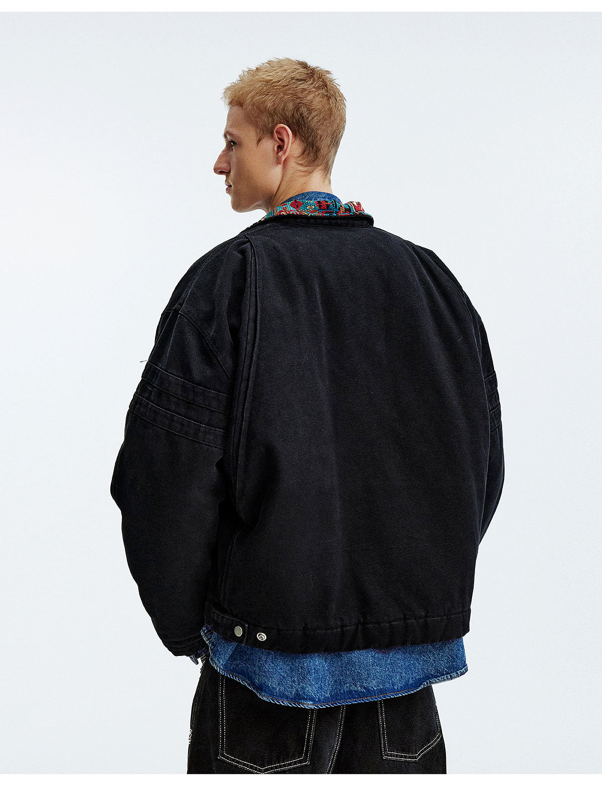 MEDM Ethnic Collar Patch Pocket Quilted Lined Work Jacket
