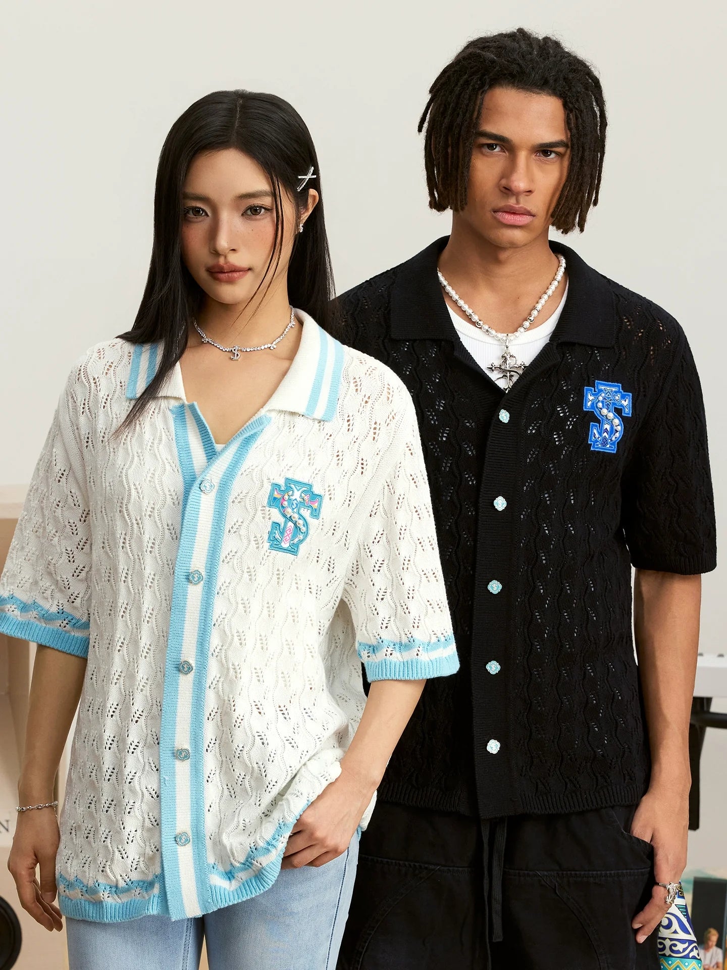 Small Town Kid Ethnic Logo Patch Crochet Knit Hawaiian Shirt