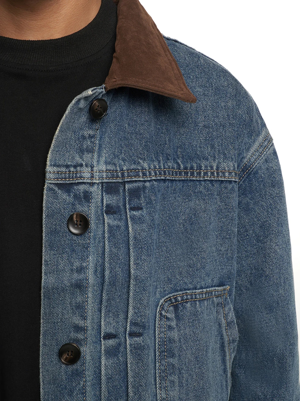 F3F Select Suede Lapel Washed Denim Jacket