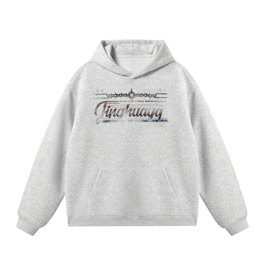 JHYQ Vintage Thorn Lettering Print Hoodie