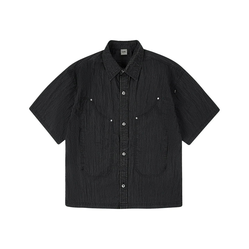 Labt Distressed Wash Pocket Short Sleeve Shirt