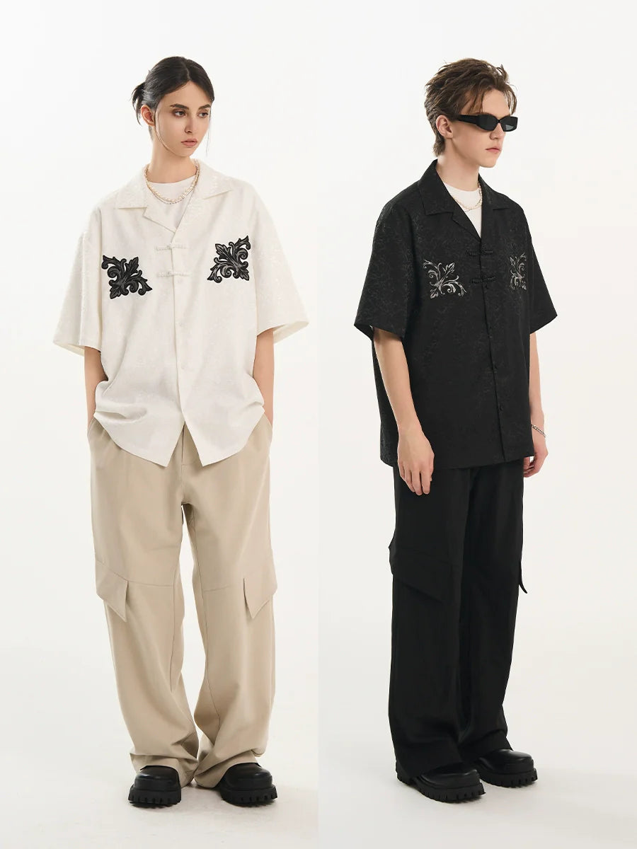 Harsh and Cruel Scout Flower Embroidery Textured Fabric Shirt