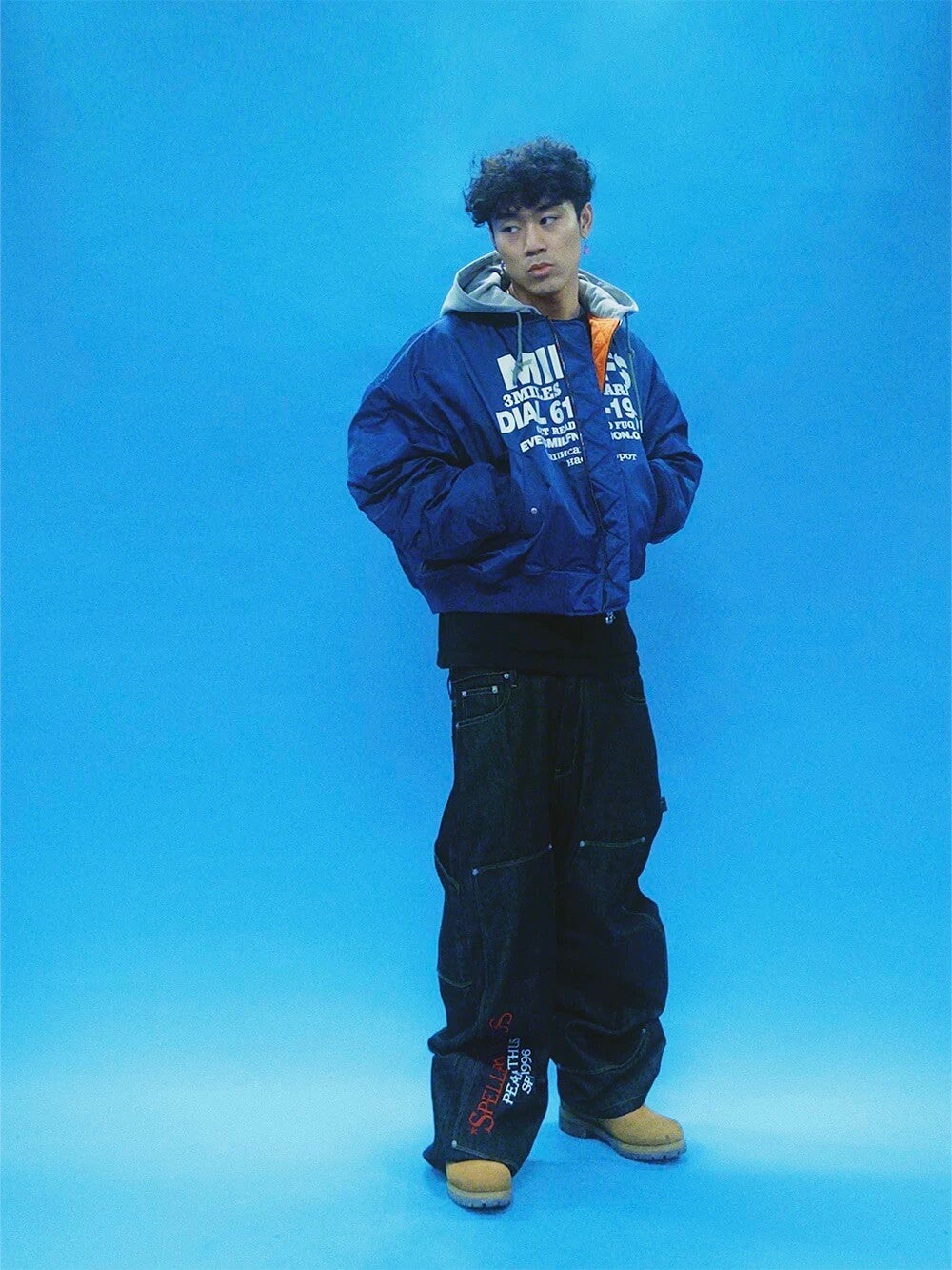 EVETS Blue MA-1 Hooded Bomber Jacket