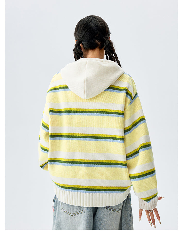 MEDM Colorful Stripes Zip-Up Knit Hoodie