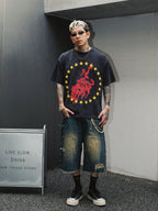 S45 Gem Woodcutting Distressed Raw Edge Denim Shorts