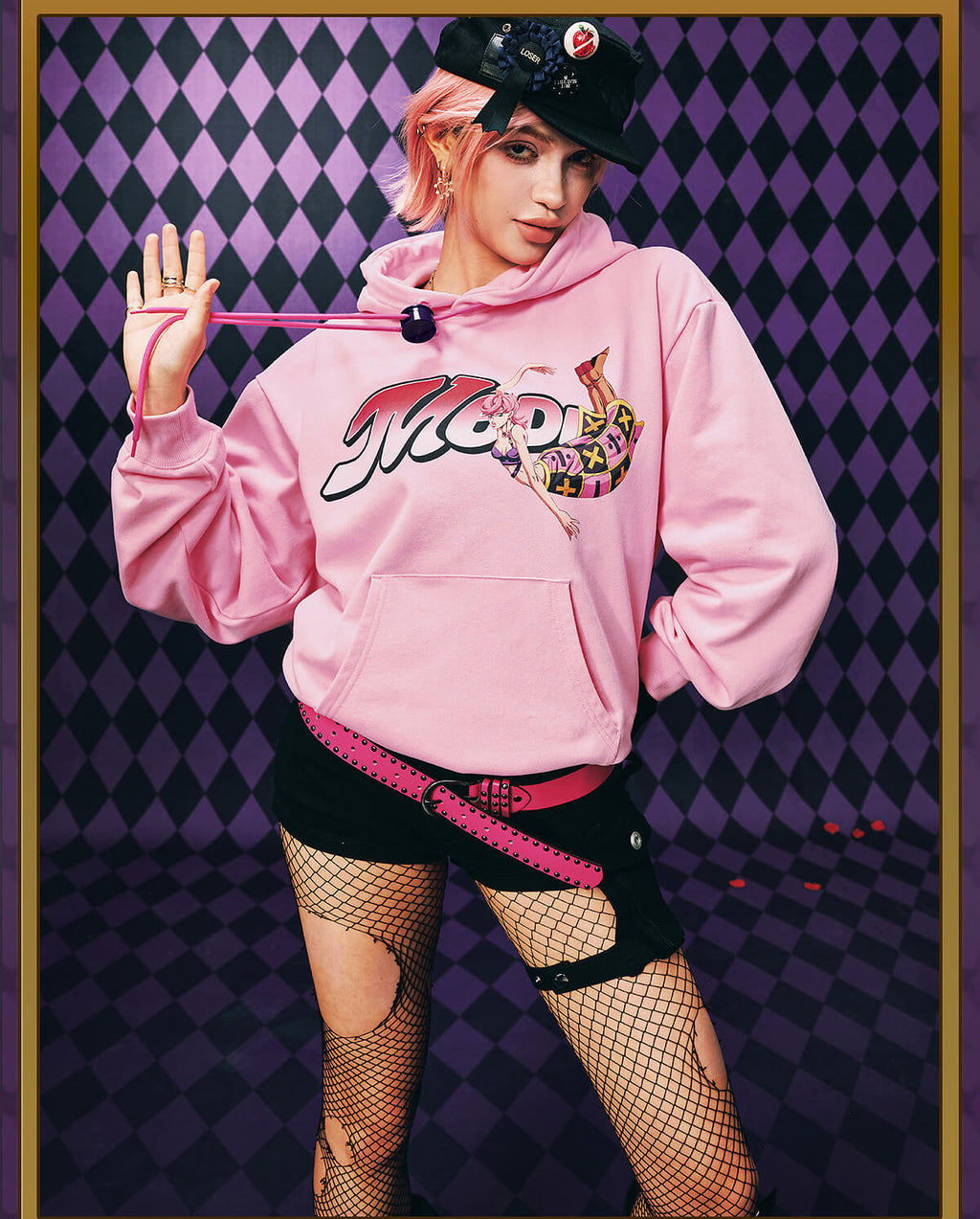 MEDM × JOJO Accent Drawstring Print Hoodie