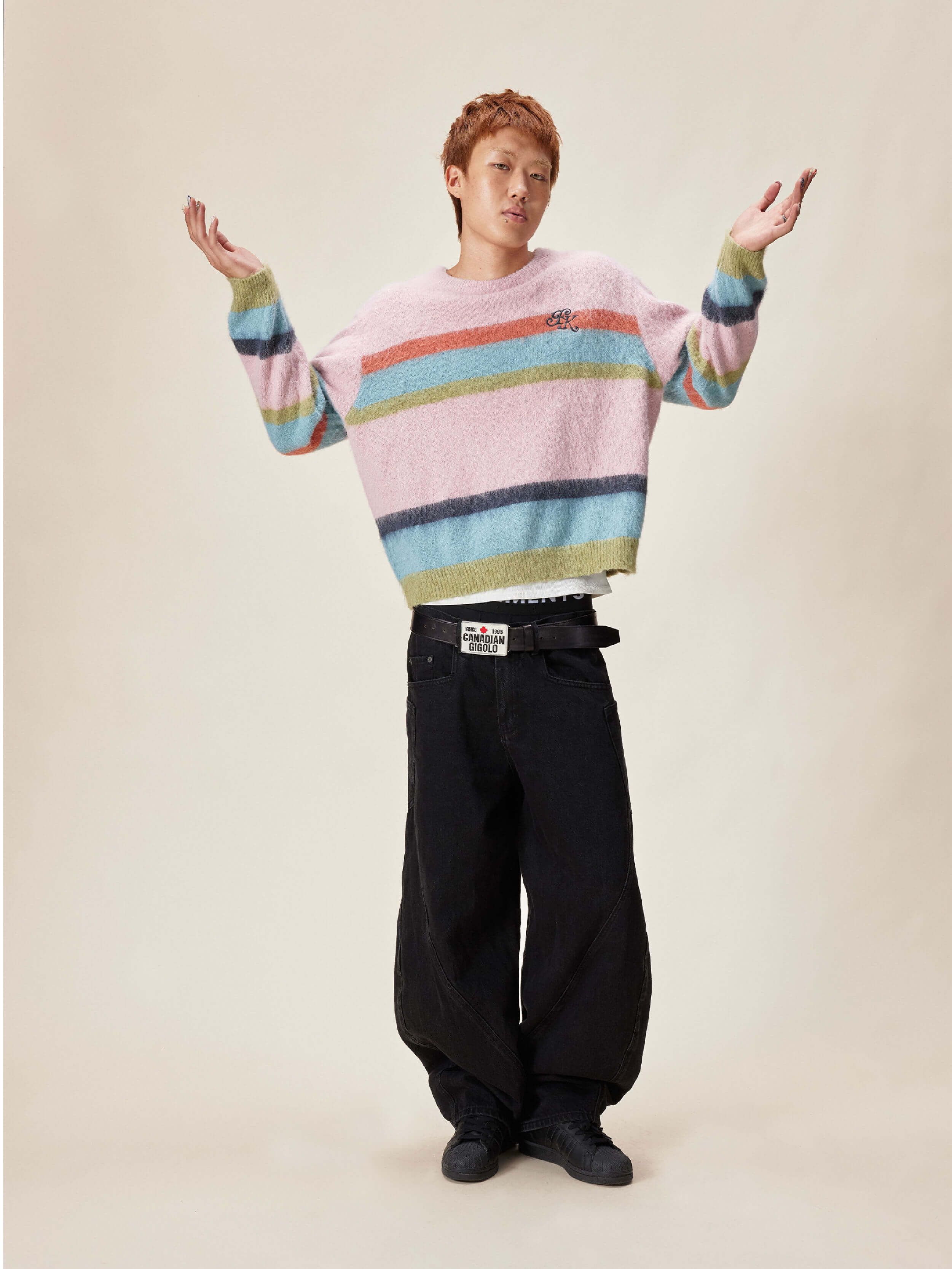 EVILKNIGHT(EK) Rainbow Striped Knit Sweater