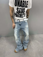 KARMANISTIC Cutoff Washed Flared Jeans
