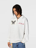 Achock Butterfly Patch Embroidered Half-Zip Sweatshirt