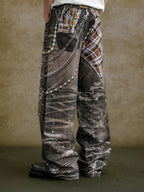 YADcrew Twisted Check Shirt 3D Digital Print Jeans