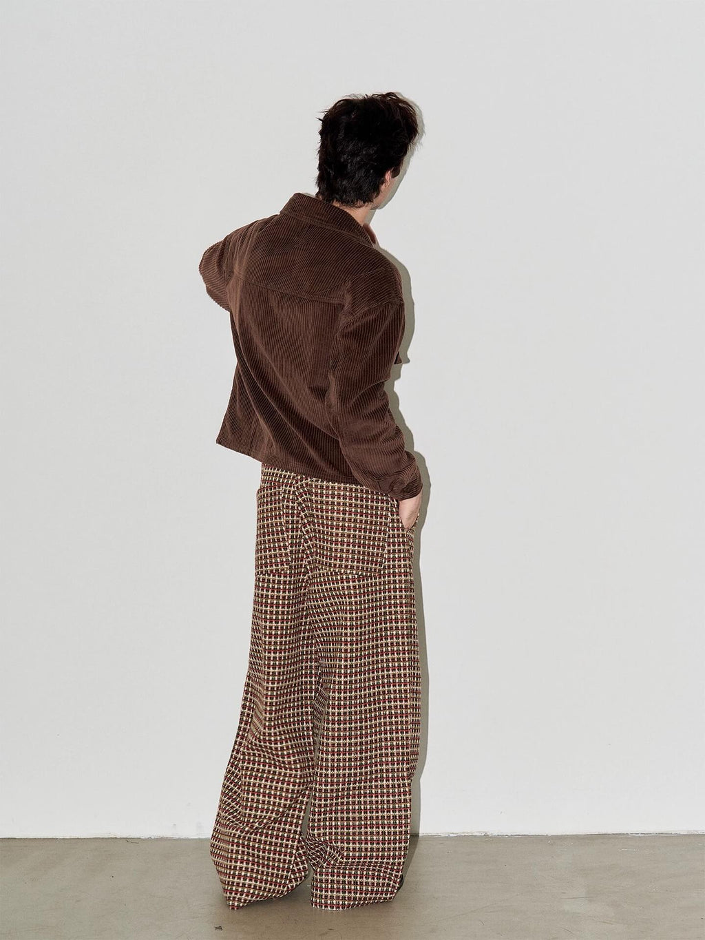 LIBERAFIT Wool Tweed Grid Pattern Pleated Baggy Trousers