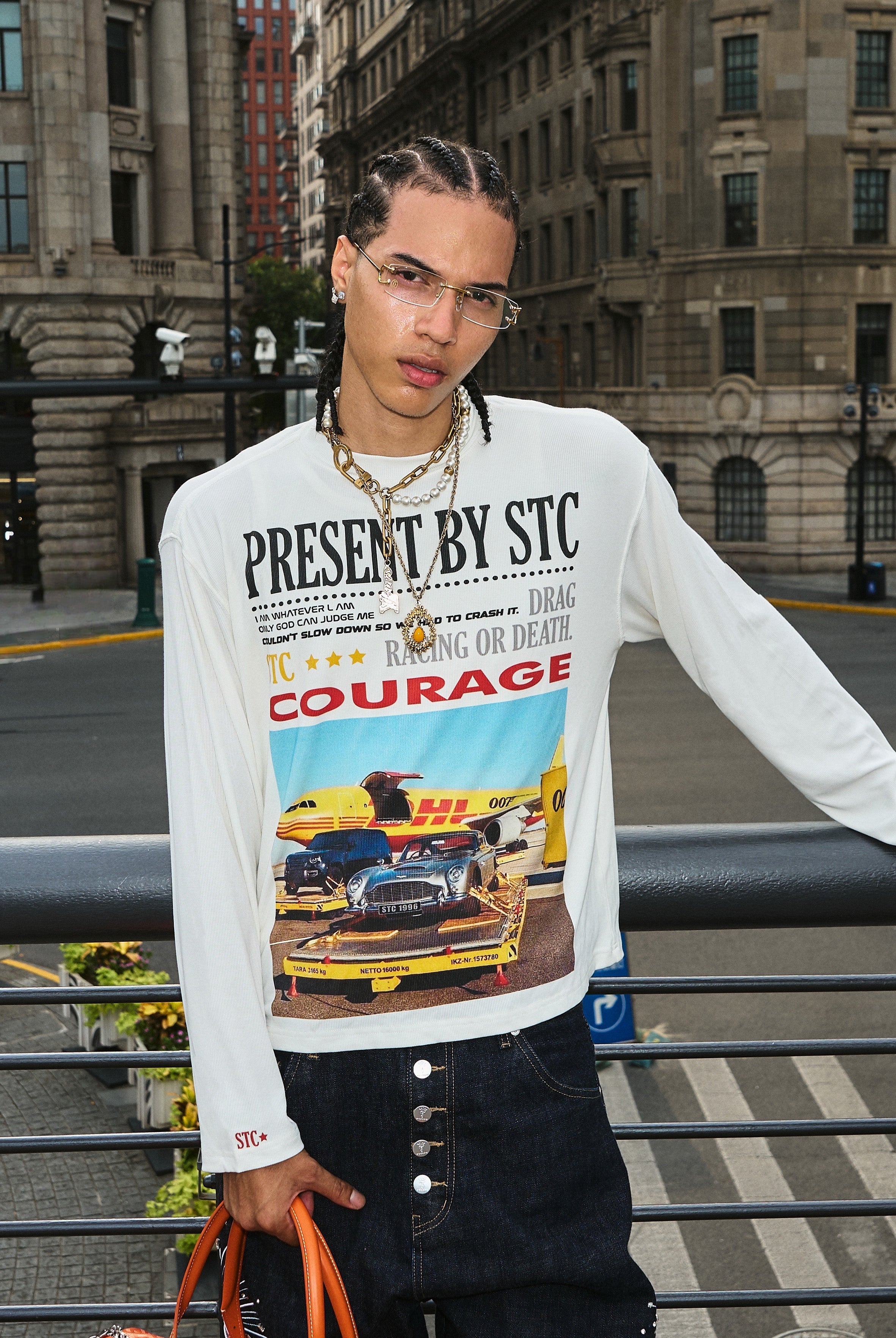 STEEPC Vintage Photo Print Long Sleeve Tee