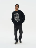 Harsh and Cruel Hand Drawn Flowers Knit Sweater