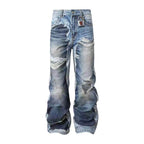 YADcrew Vintage Distressed Denim Print Loose Fit Wide Leg Jeans