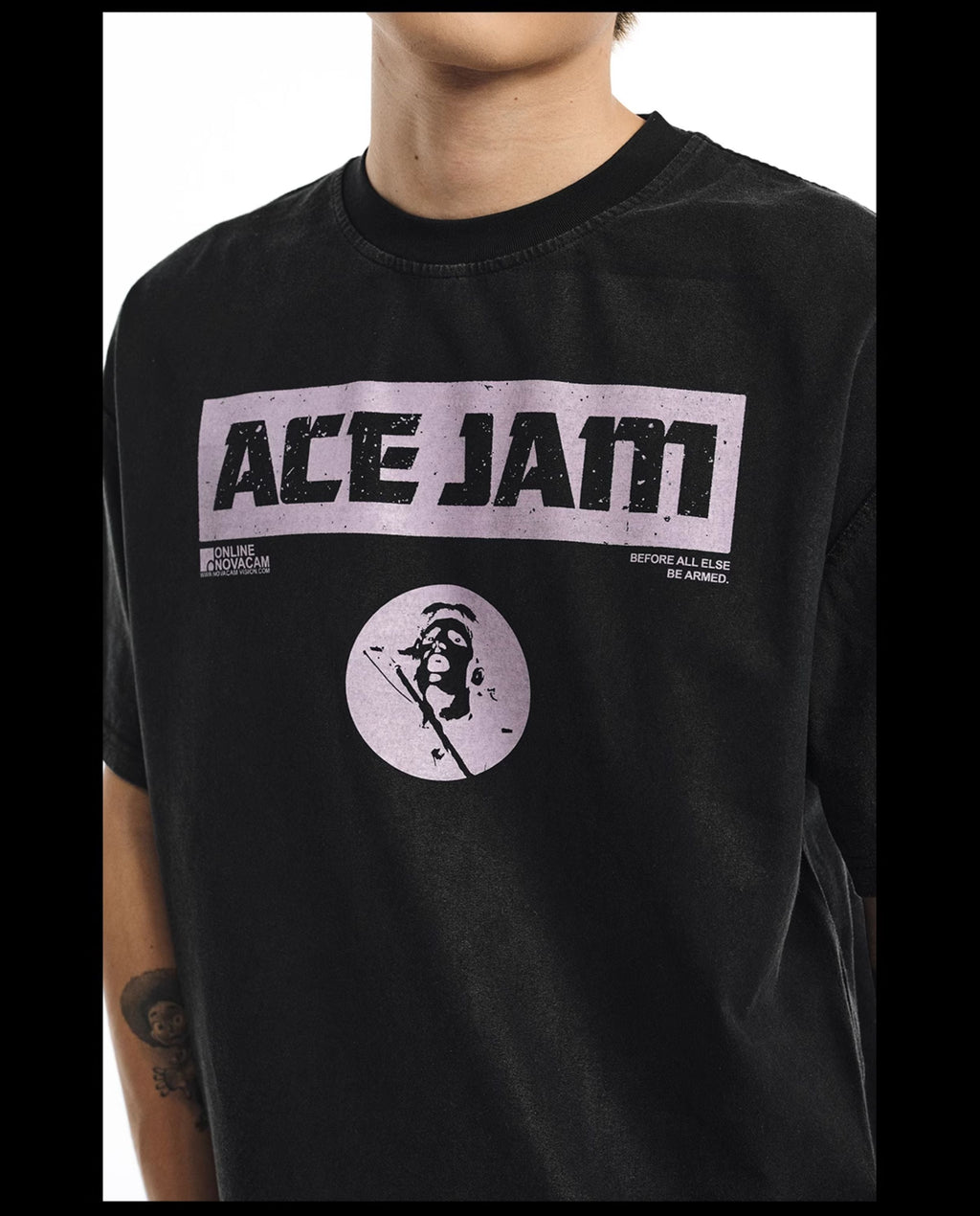 NOVACAM ACE JAM Vintage Washed Black Stitch Tee
